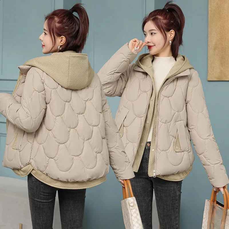 Winter Womens Double Hooded Cotton Jacket Breadms Warm Thick Loose Park 240823