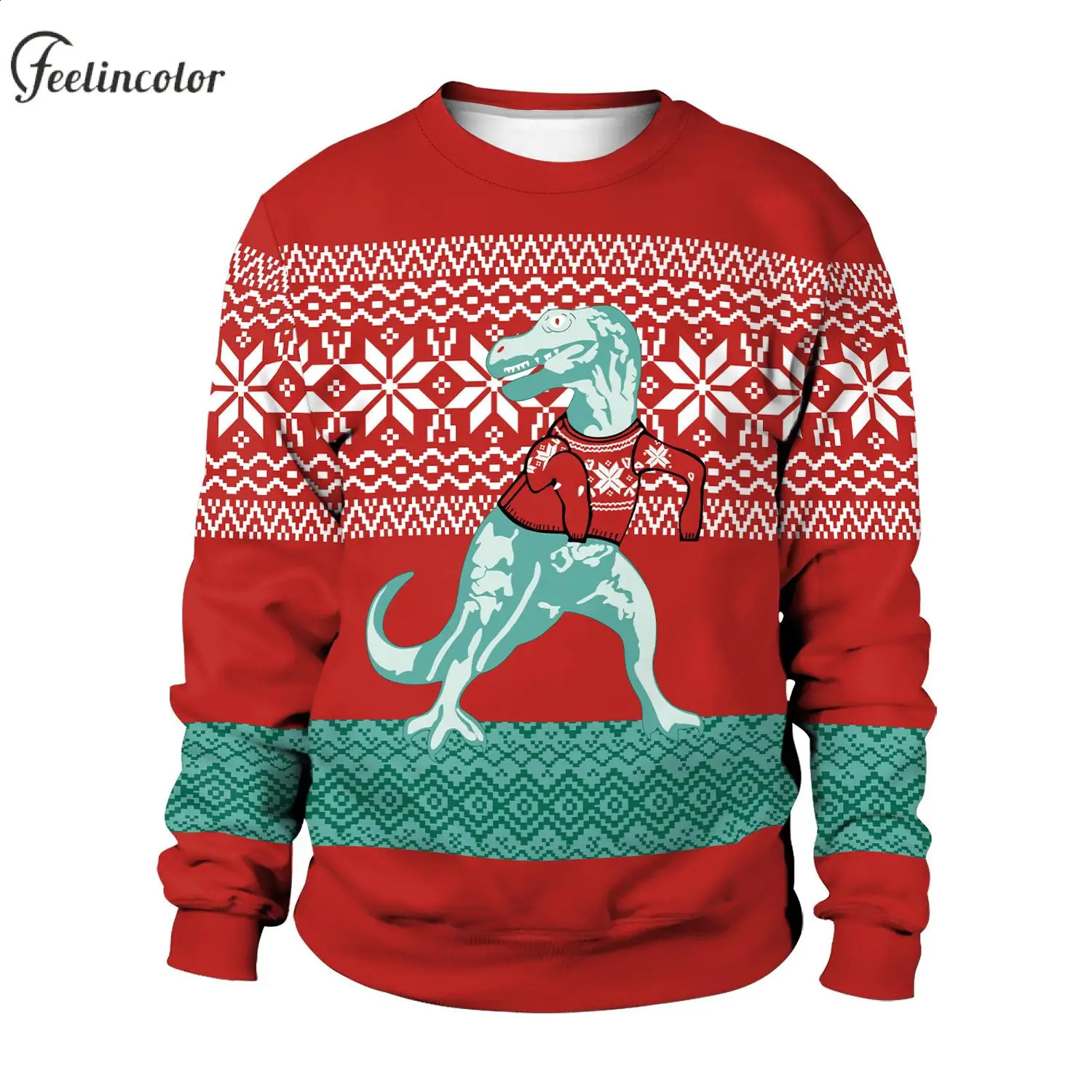 Ugly Christmas Sweatshirts Dinosaur Pattern Couple Pullover Xmas Oversized Crewneck Sweatshirts Women Men Holiday Party Clothes 240823
