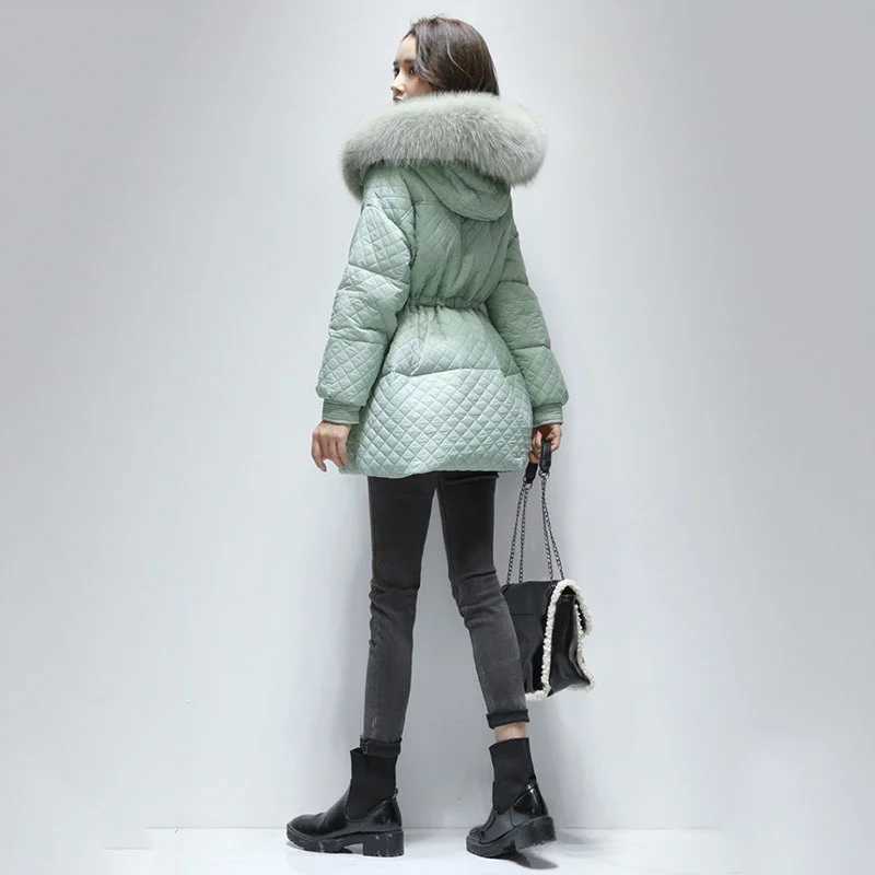 Women's Down Parkas Winter 2023 Women 90% White Duck Down Jacket Real Natural Fur Hooded Warm Thick Puffer Feather Coat Snow Outwear Y2408249BUL