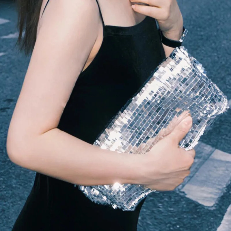 Silver Shinging Sequin Pillow Clutches HandBags Summer Ladies Party Clutch Purses For Women Fashion Prom Phone Handbags 240823