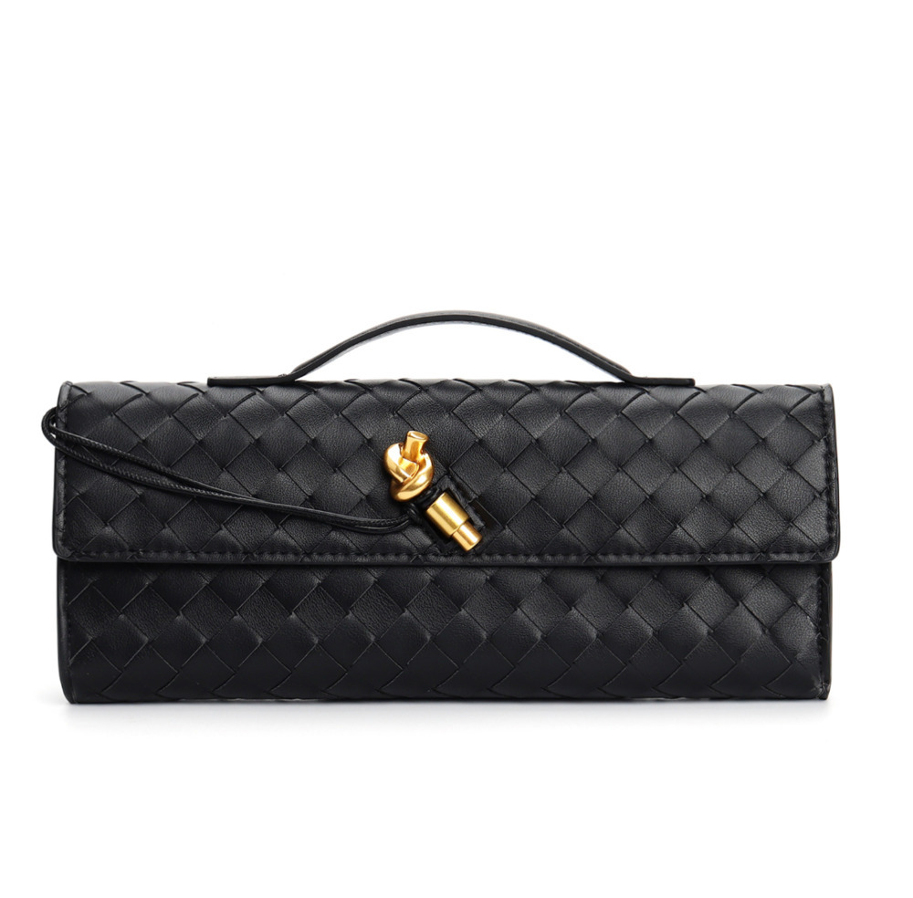 Real Leather Long Clutch Andiamo With Handle Intrecciato Craftsmanship Cow Women Shoulder Bags Purses And Handbags Famous Brand Designer Evening Bag 2559