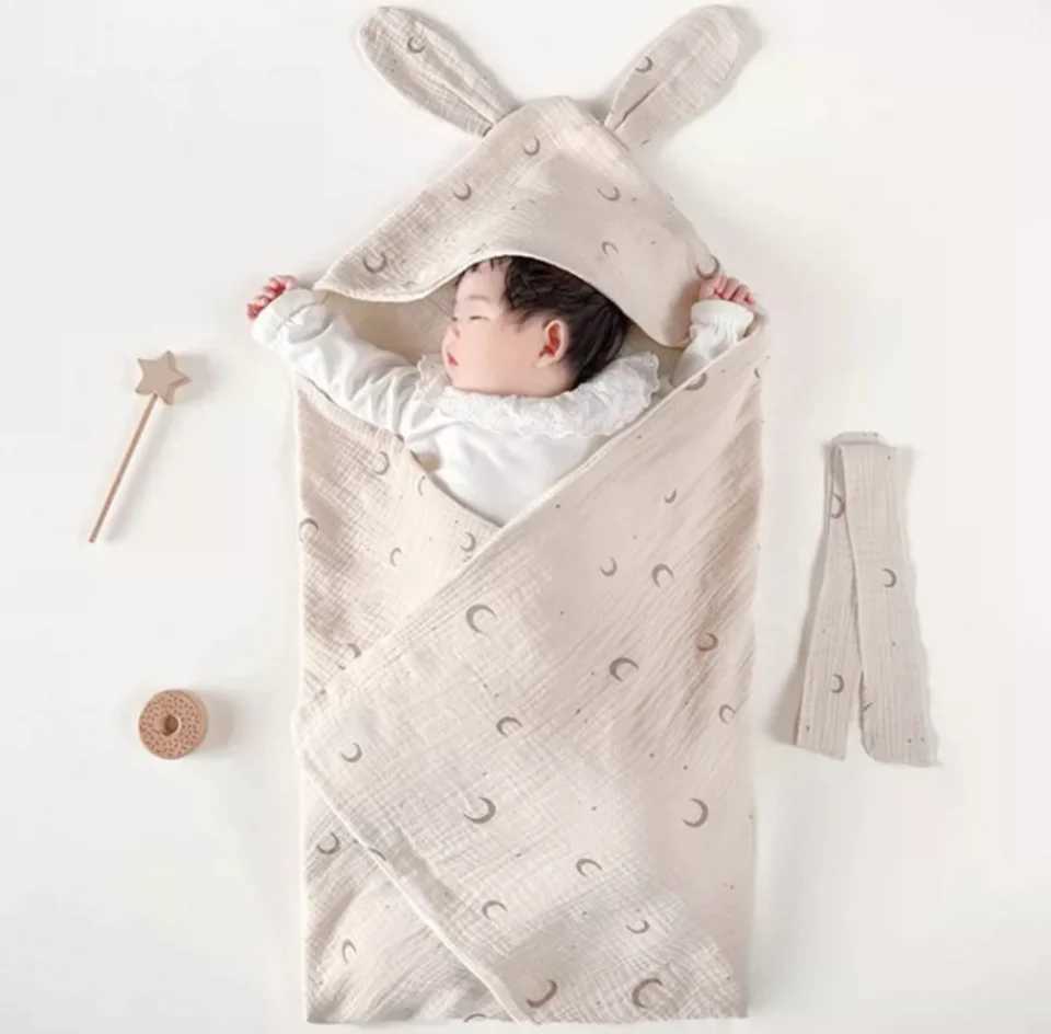4 Layers Muslin Baby Swaddle Blanket Newborn Summer Cotton Soft Envelope Cocoon Baby Wrap Sleeping Bags Infant Swaddling Me 90cm M240824
