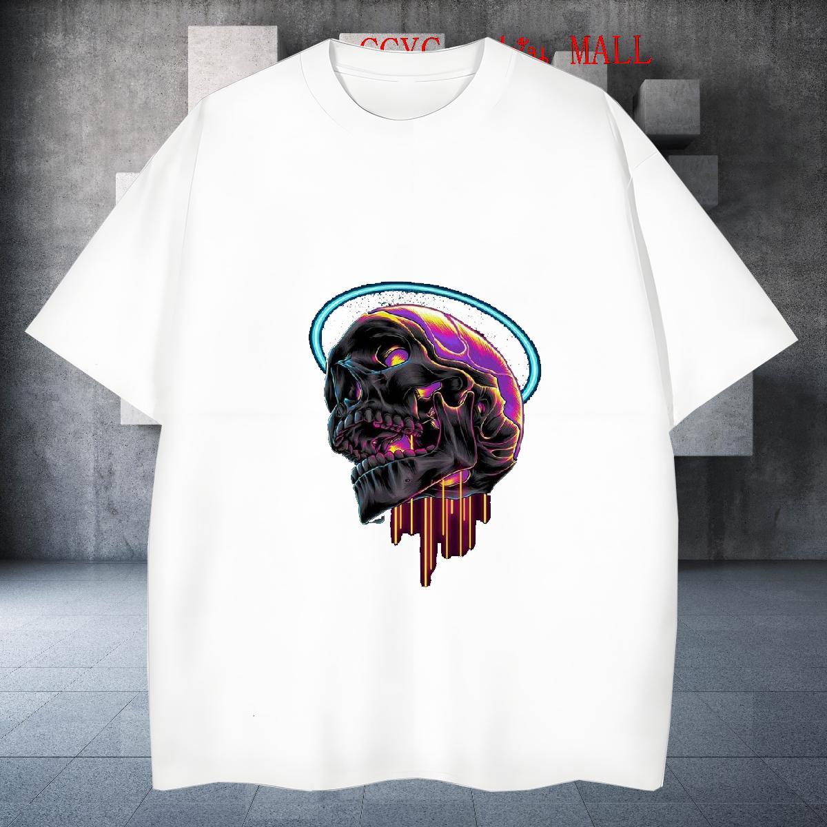 Loose Man T Shirts 230g 100% Cotton skull Hip Hop Plus Size Cartoon Crew Neck Breathable Tshirts Fashion New Tops Shirt