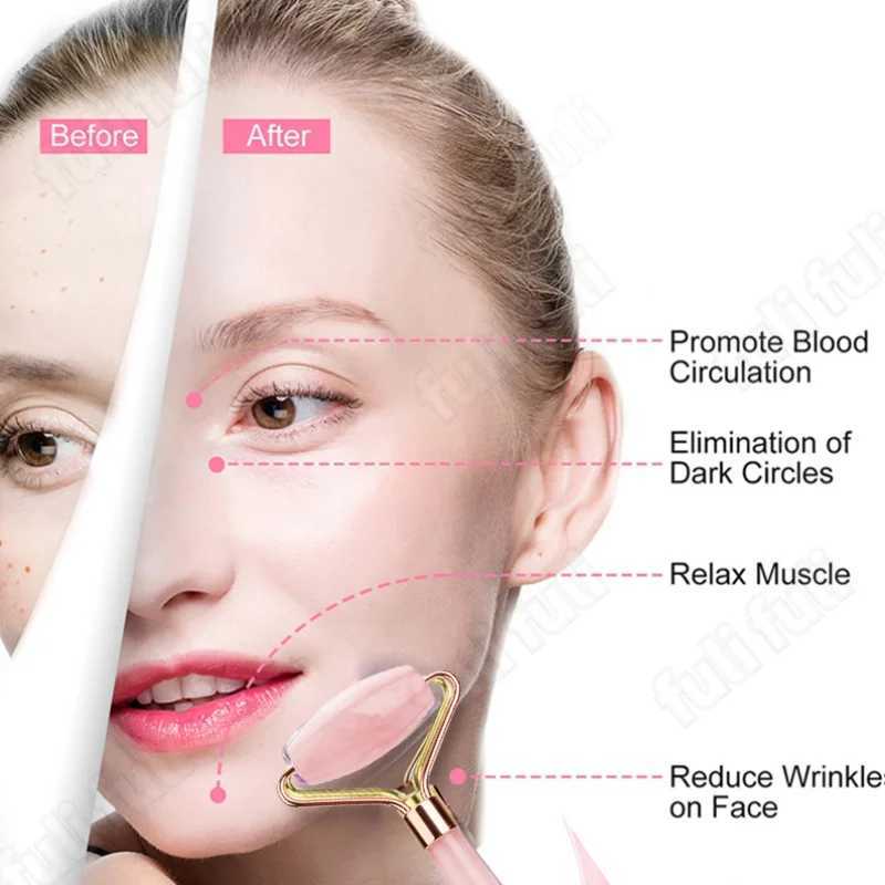 Rose Quartz Powder Crystal Jade Roller Massage Spa Pink Face Massagers gua sha Natural Stone guasha Beauty Tool Facial Lift Up CL240824