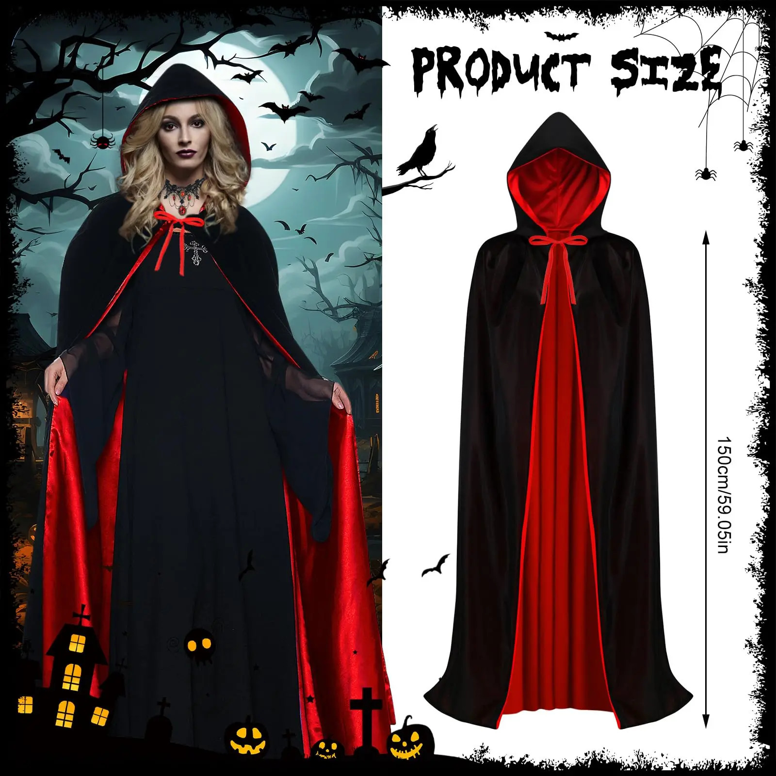 3 Dress up CornersNecklaceEarrings Double sided Hooded Witch Corners Suitable for Adults and Women Halloween w240824