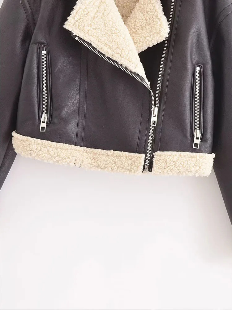 2024 European and American womens clothing Winter fashion slim fit allmatch motorcycle leather fur jacket 240823