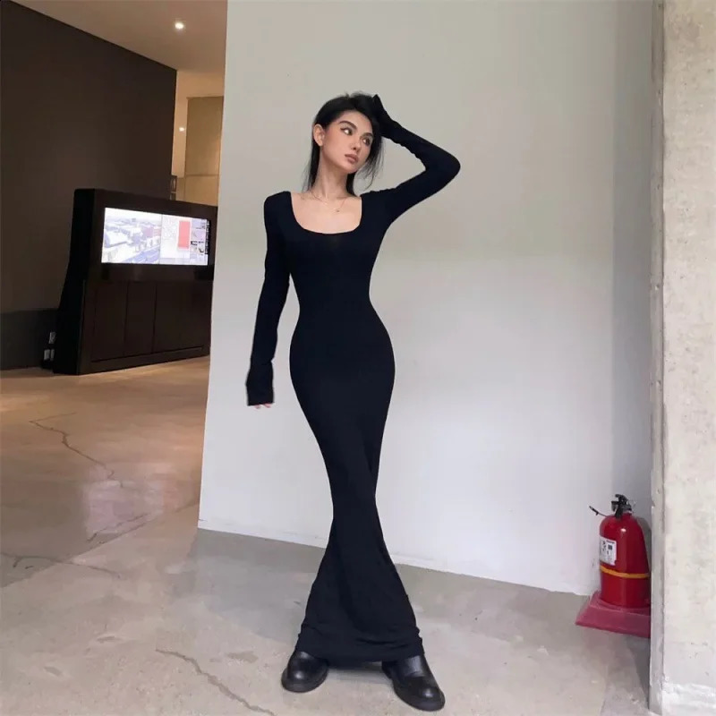 Pure Desire Aesthetic Womens Tight Long Sleeve Fish Tail Dress Slimming Effective Spring Autumn Arrival Base Long Skirt 240823