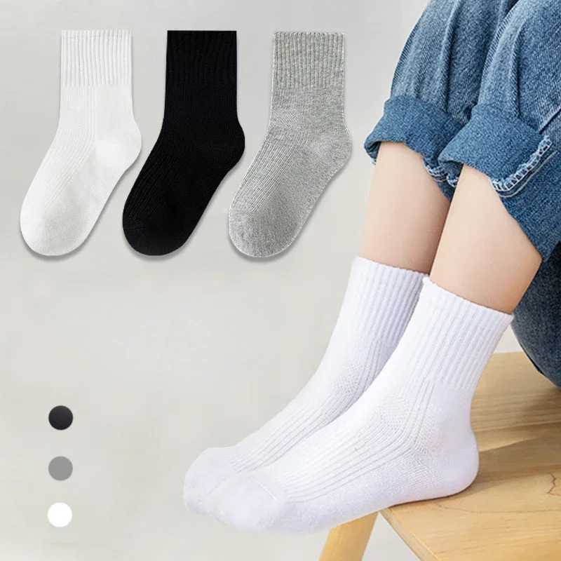 5 Pairs Pure Cotton Children Boy Socks Black White Grey Solid Color Unisex Breathable Sports School Socks Baby Girl Calf Socks CL240824