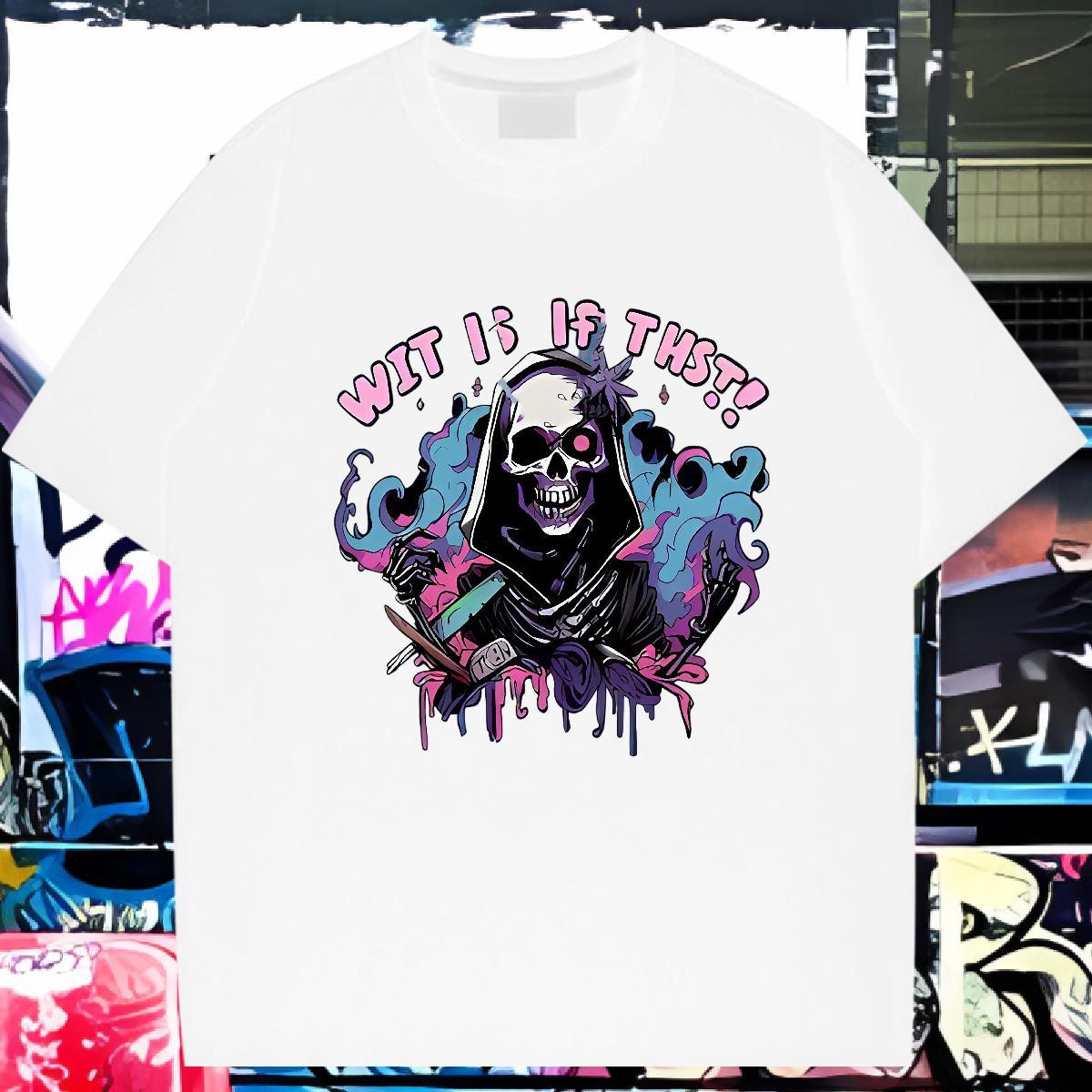 Loose T shirt 230g Cotton skull Summer Casual Graphic Breathable Men Clothes T-Shirt Fashion Designer Tees