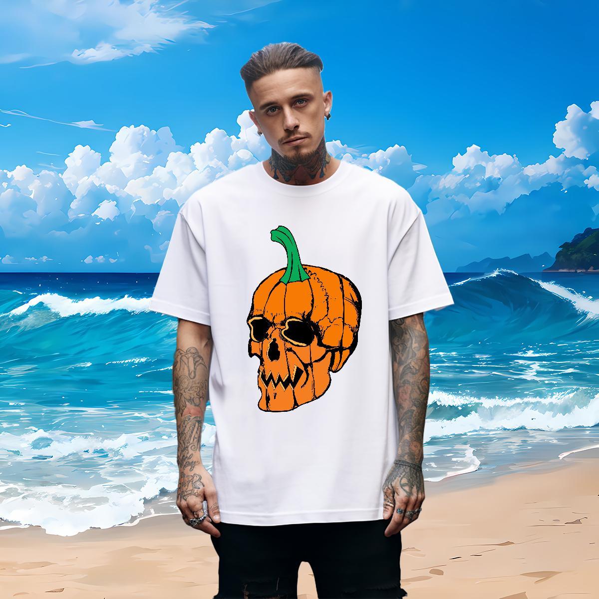 Cool Design Men T Shirts 100% Cotton 230g skull Summer Casual Skull Breathable Crew Neck Tshirts DIY Tees