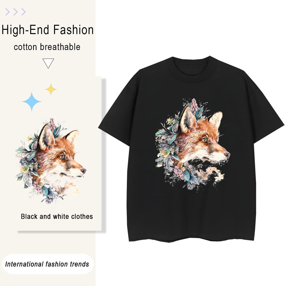 New Designer Men Tshirts fox Street 230g Pure Cotton Tee Shirt Breathable Soft Man T Shirts DIY Anime