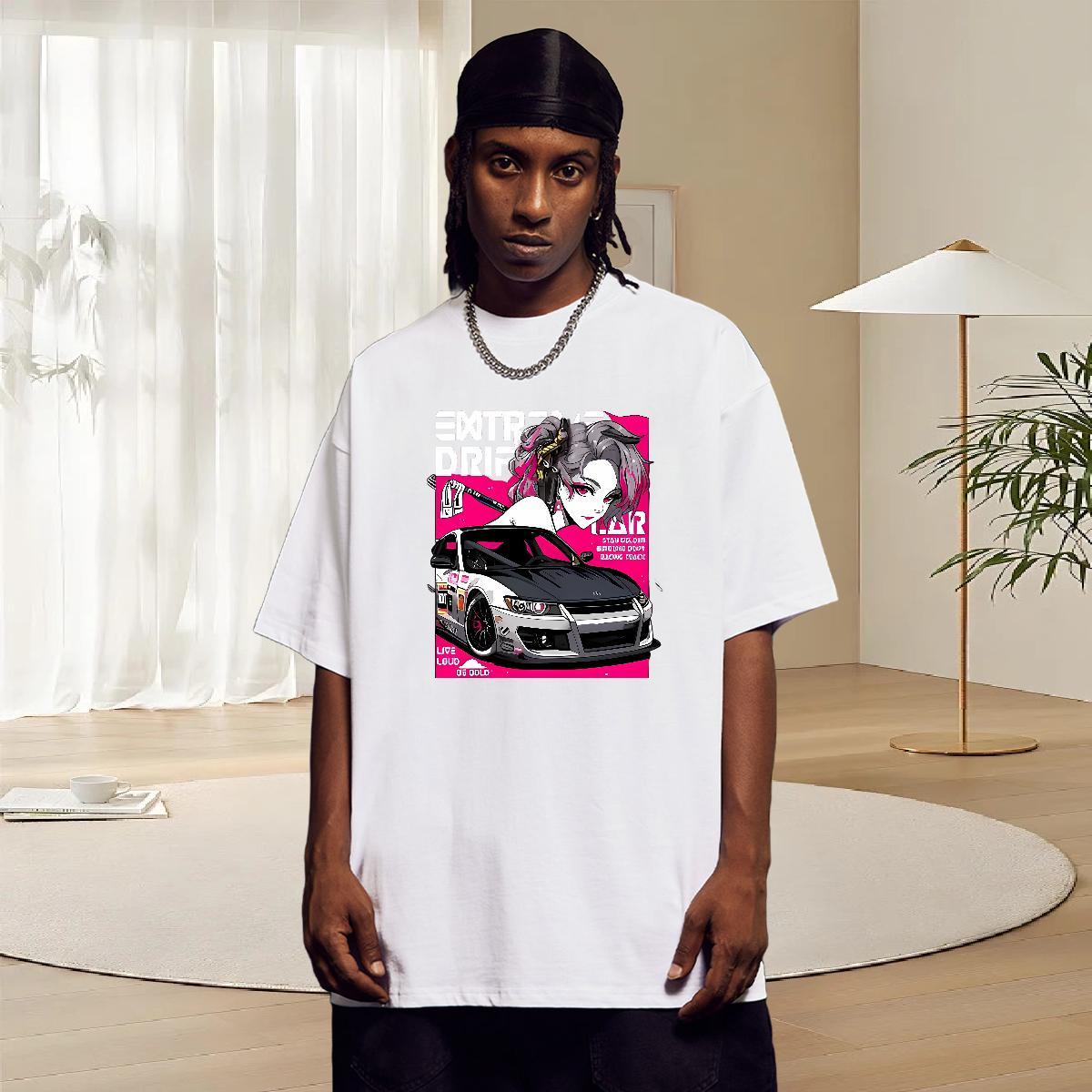 Comfortable Men T Shirts 230g Cotton car Daily Wear Cartoon Printing L-4XL Breathable Short Sleeve Tshirts Custom Tees Shirts