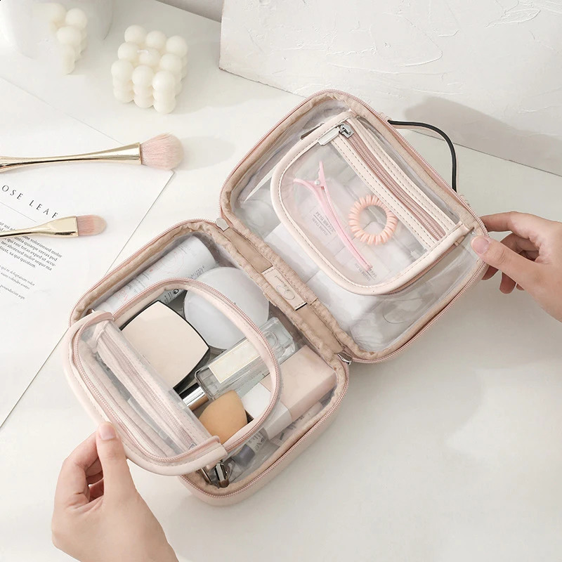 Storage waterproof makeup bag double-layer makeup brush storage multifunctional large capacity transparent makeup bag for womens travel 241223