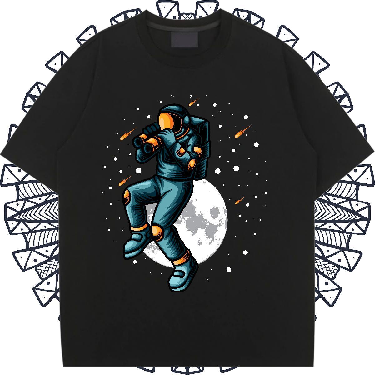 Loose Couples T Shirts 230g Pure Cotton planet Daily Outfit T Shirt For Woman O Neck Short Sleeves Graphic Top Tees