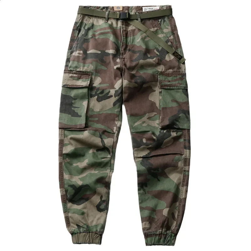 Gddqsdc Mens Camouflage Tactical Cargo Pants Loose Fit Casual Style American Retro Fashion Trouser Spring Season 240823