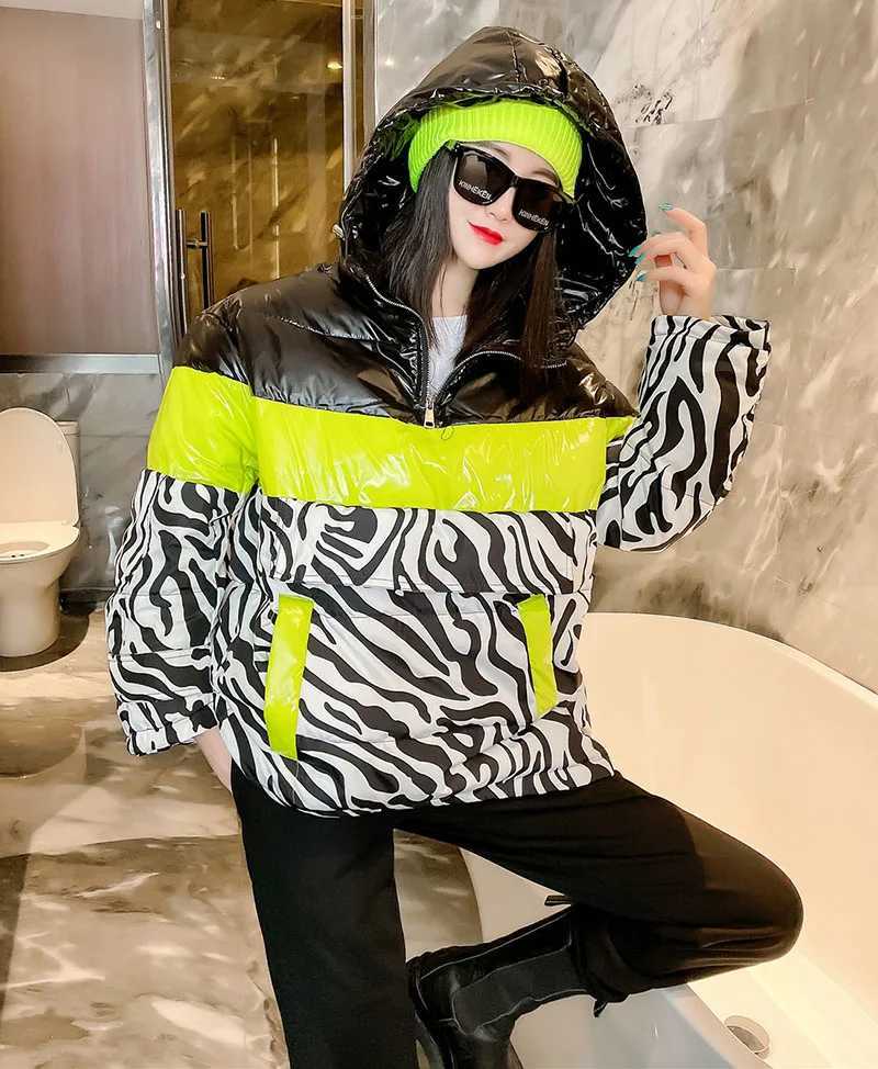 Women's Down Parkas Parka womens winter down jacket Stilysh zebra print jacket Coats womens long hooded jacket thick cotton padded jacket Y240824