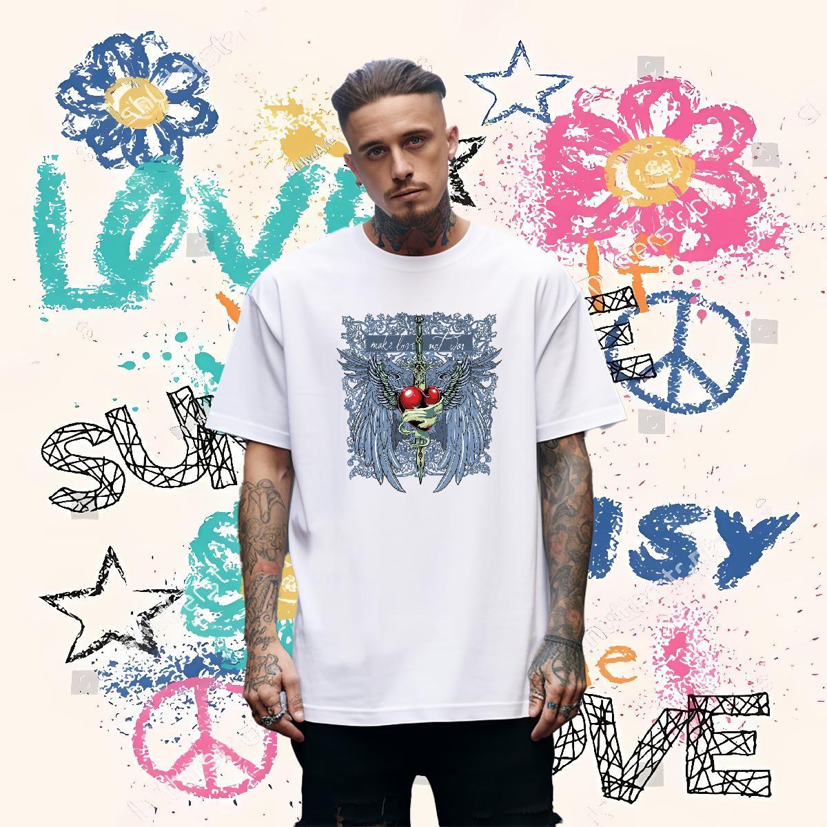 Classic T Shirts Men 230g Cotton wing Daily Wear Cartoon Printing L-4XL Breathable Short Sleeve Couples T Shirts Brand Tops Tees