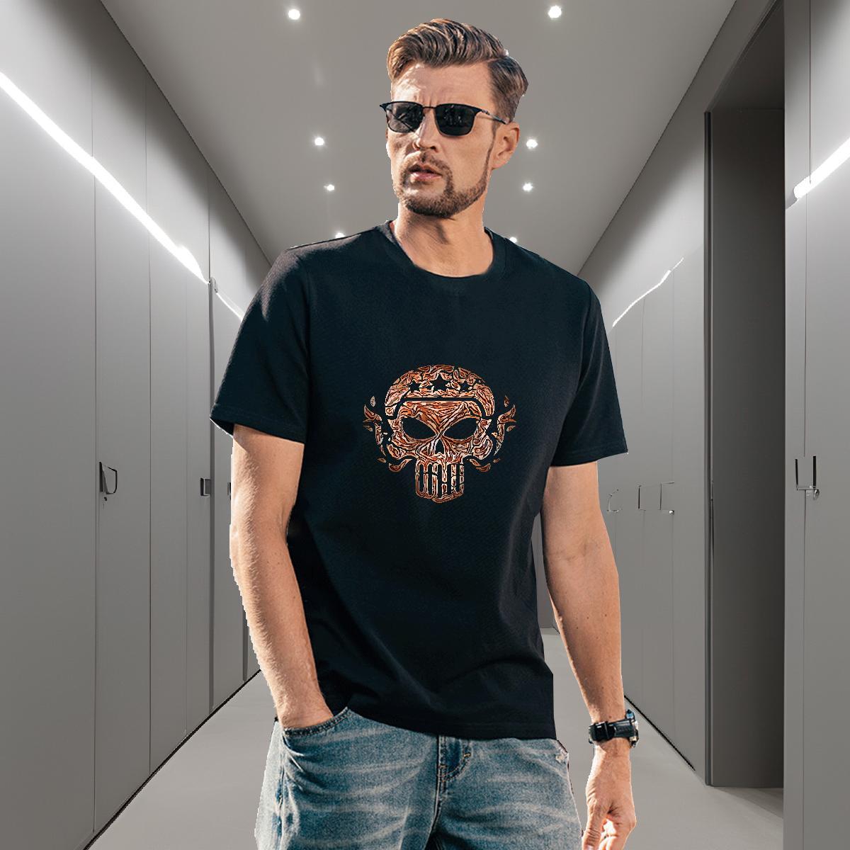 Free Shipping T-Shirts for Men 230g 100% Cotton skull Daily Wear Custom Printing Round Neck Short Sleeve Men Clothes T-Shirt DIY Customized Tops Shirt