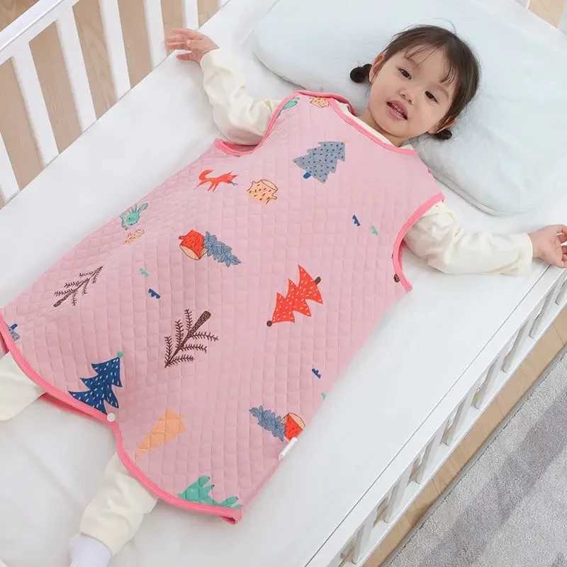 Cartoon Newborn Sleeping Bag Spring Autumn Baby Cotton Interlayer Sleeping Bag Children Jumpsuit Sleeveless Vest Style Pajamas M240824