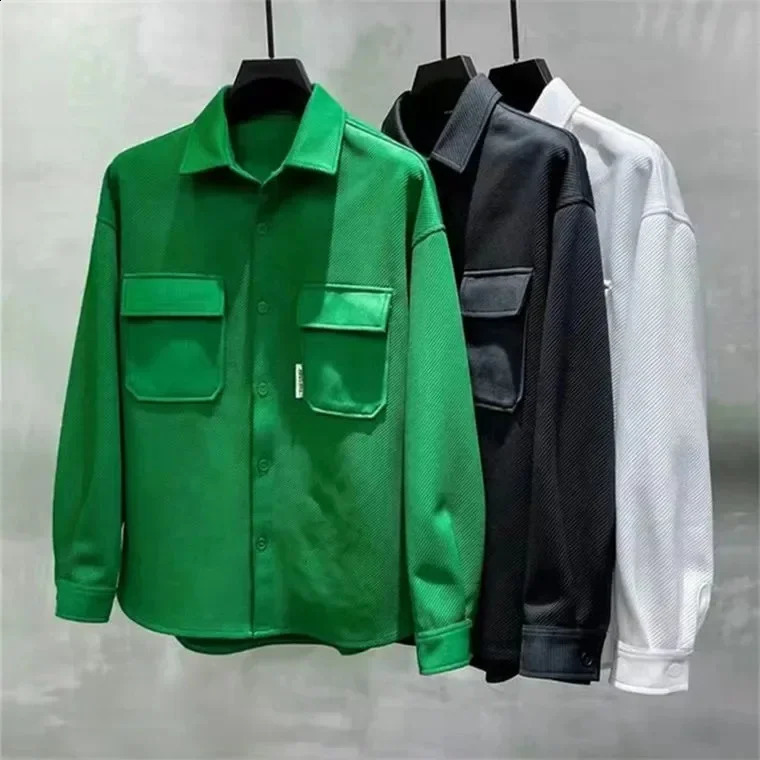Autumn Mens Fashion Collar Shirt Loose Fit Knitted Jacket Casual Clothing 240824