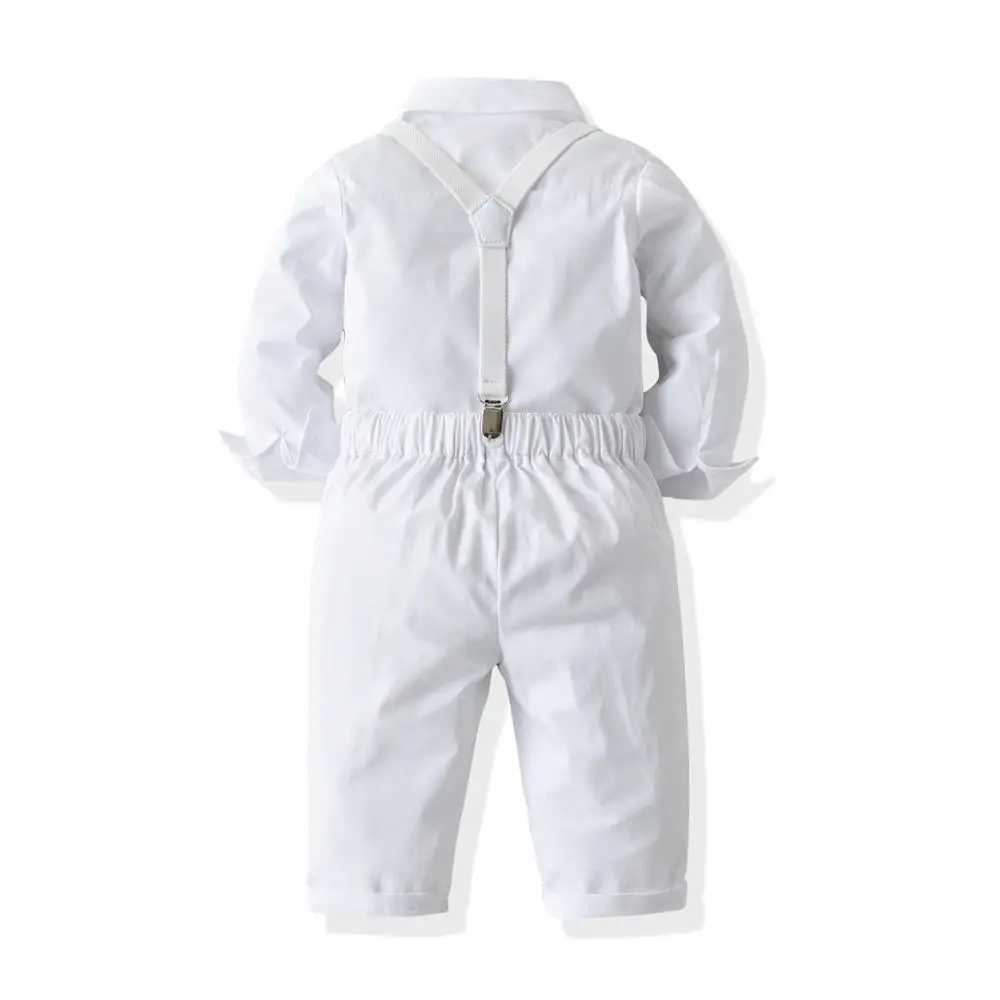 White toddler boy suit gentlemans clothing Baptist dress bib pants solid color party wedding handsome childrens clothing 1-6Y set W240823