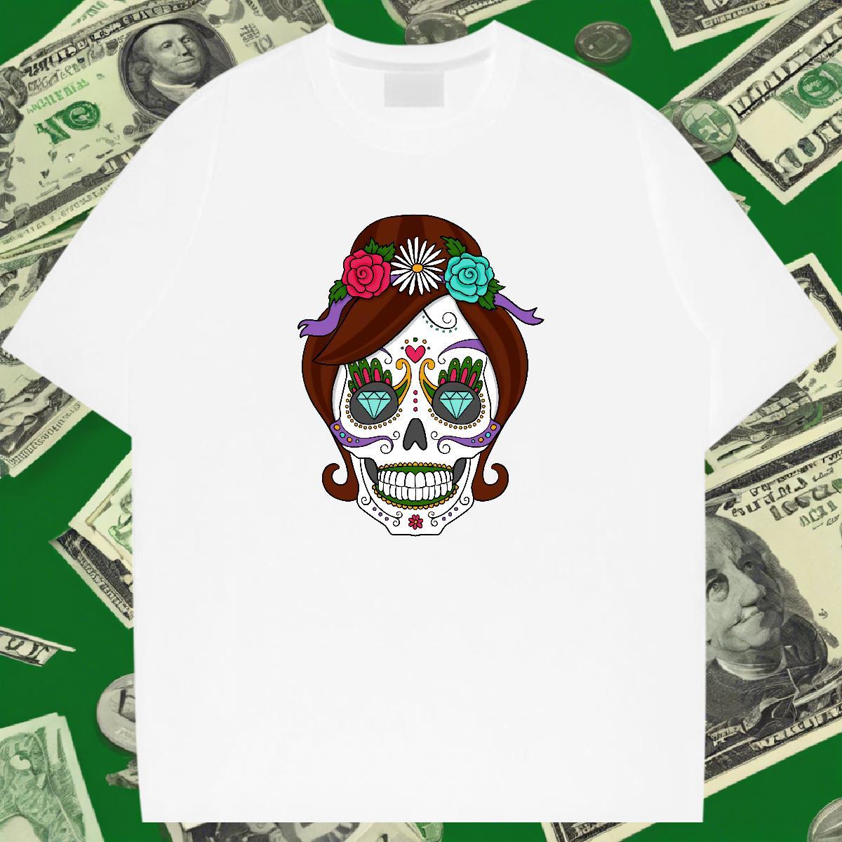 Soft T-Shirts for Men 100% Cotton 230g skull Casual DIY Printed Breathable Short Sleeve Men Tees Fashion Design Tops Tees