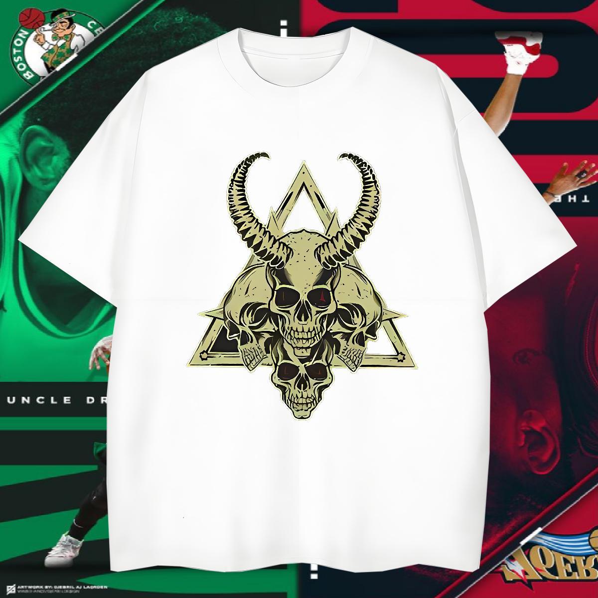 Loose T-Shirts for Men 230g Pure Cotton skull Casual DIY Printed Crew Neck Men Tees New Designer Clothes