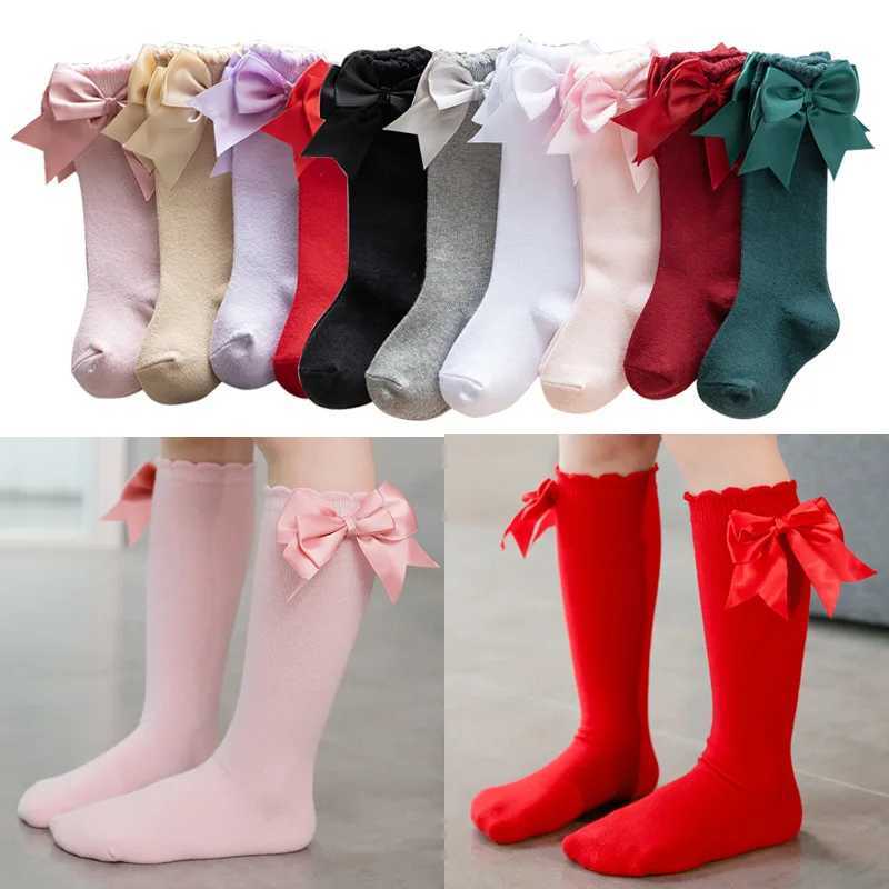 12 Colors Girls Socks Double Bows Cotton Baby Children Sock Soft Baby Long Tube Socks Kids Princess Knee High Socken For 0-7Y CL240824