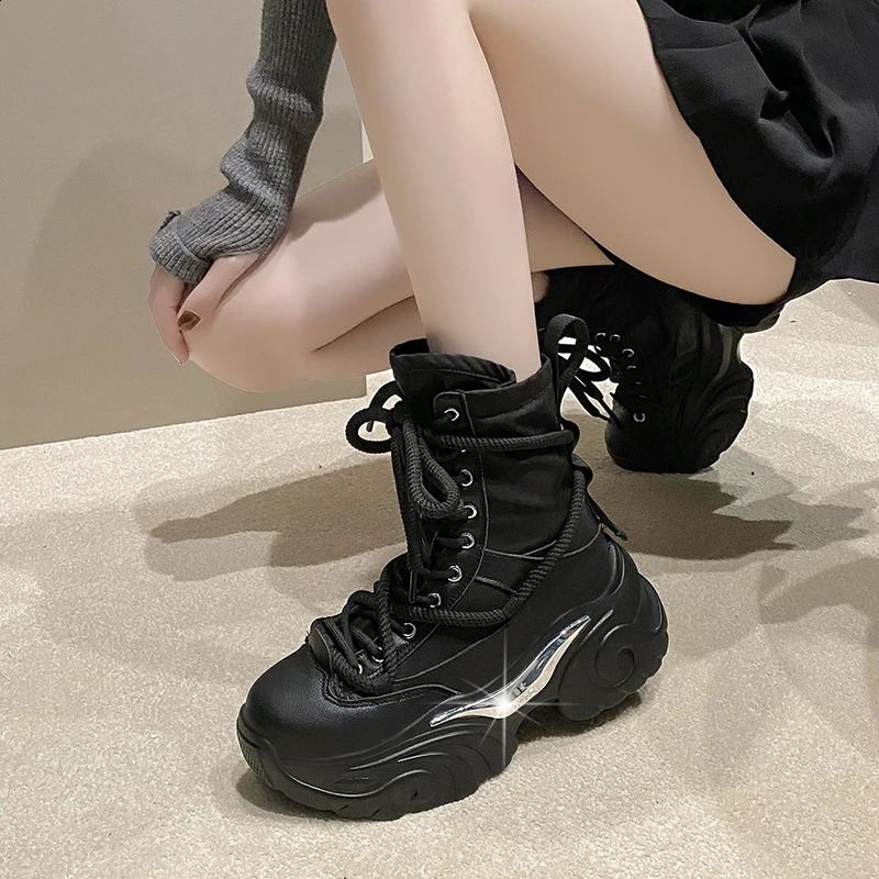 Clumsy high heels punk style boots womens autumn and winter platform combat boots womens thick soled Gothic motorcycle Botas Mujer 240823