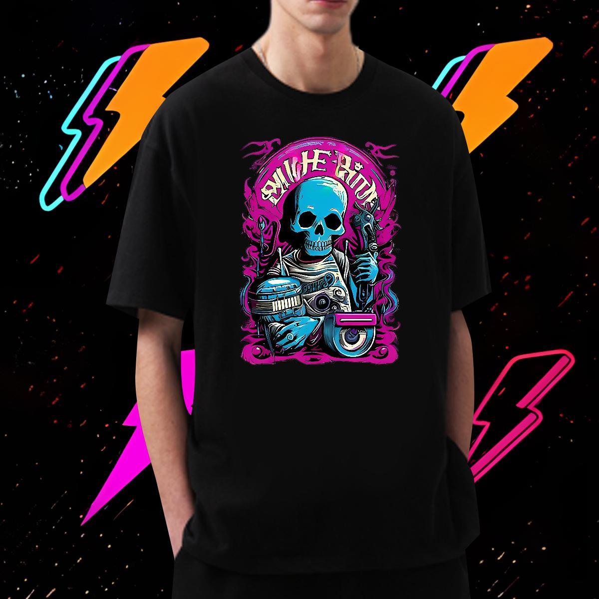 Free Shipping Man T Shirts 230g Cotton skull Spring Summer White Plus Size Breathable Short Sleeve Tshirt for Man Woman DIY Customized Clothes
