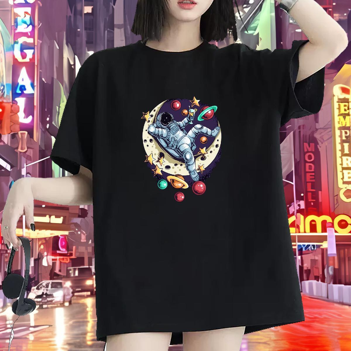 Female Unisex Tshirts 230g Pure Cotton universe Hip Hop T shirt Crew Neck Black White Tees