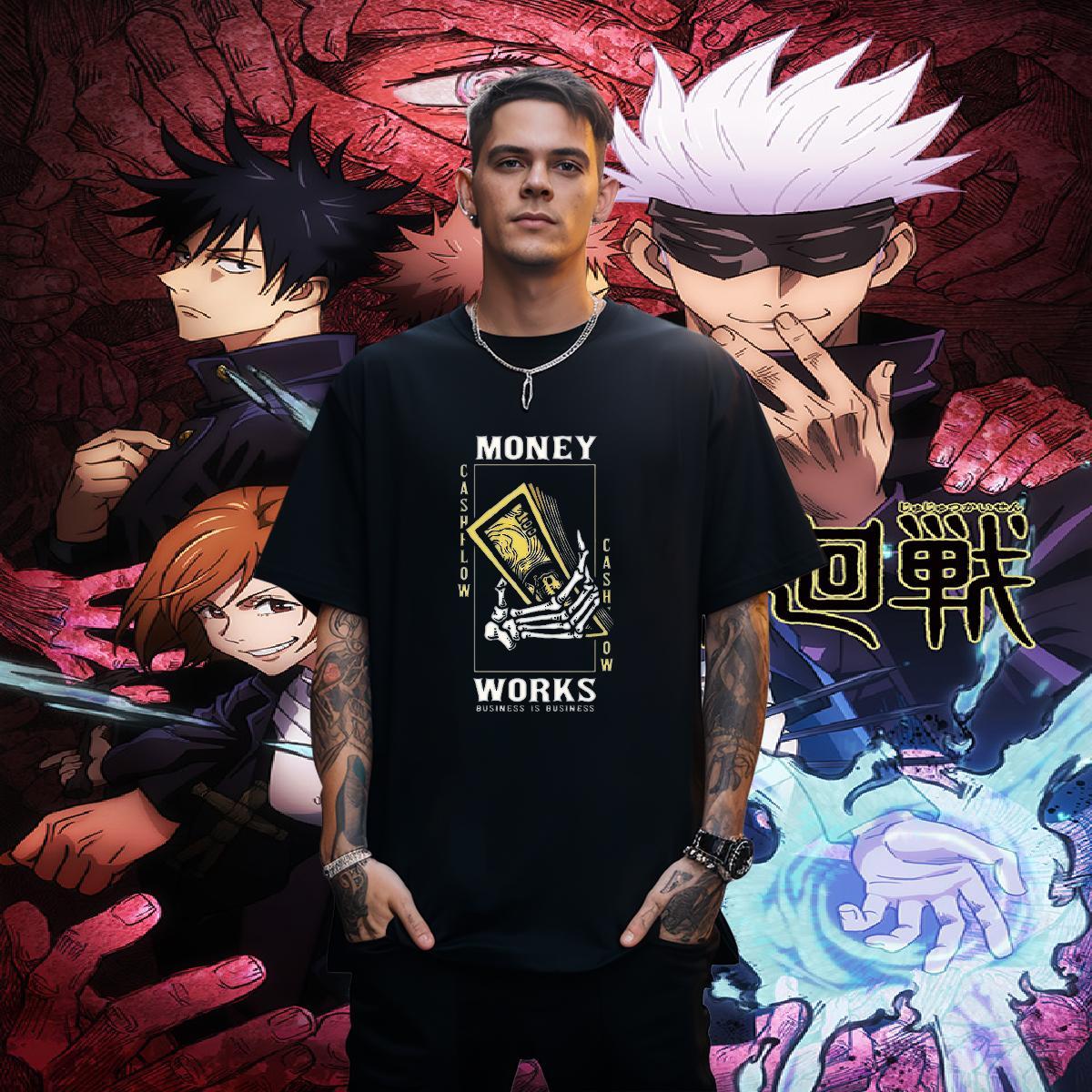 Loose T Shirts Men 230g Cotton skull High Street Hip Hop Cartoon Print Crew Neck Men Tees Wholesale Clothes