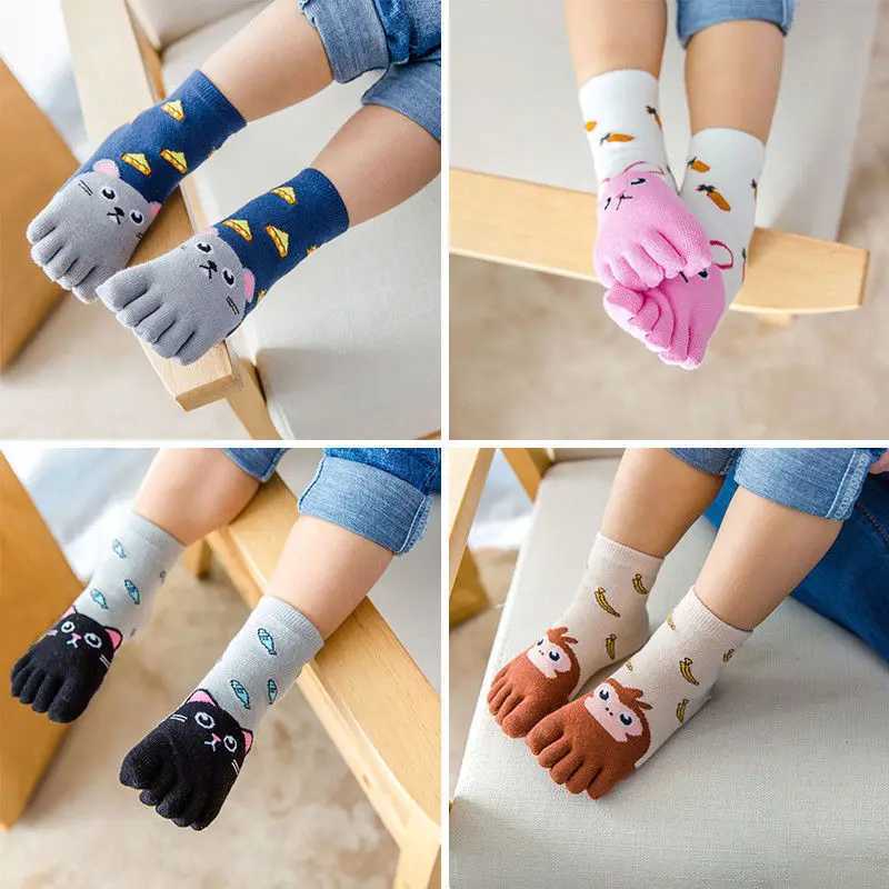 1pair Animal Cartoon Five Fingers Sock Hosiery Toe Socks Toddler Kids Baby Girls Boys Winter Cotton Socks Cute Socks CL240824