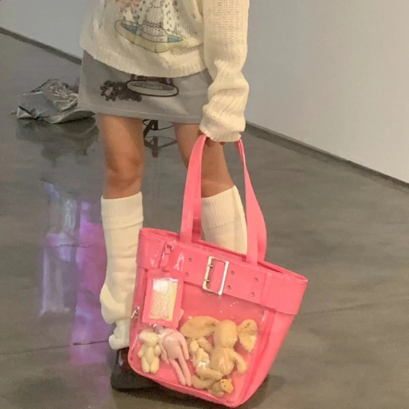 Y2k Aesthetic Punk Belt Transparent Shoulder Handbags Vintage Streetwear Fashion Tote Underarm Bag Trendy All Match Ins Ita Bags 240824
