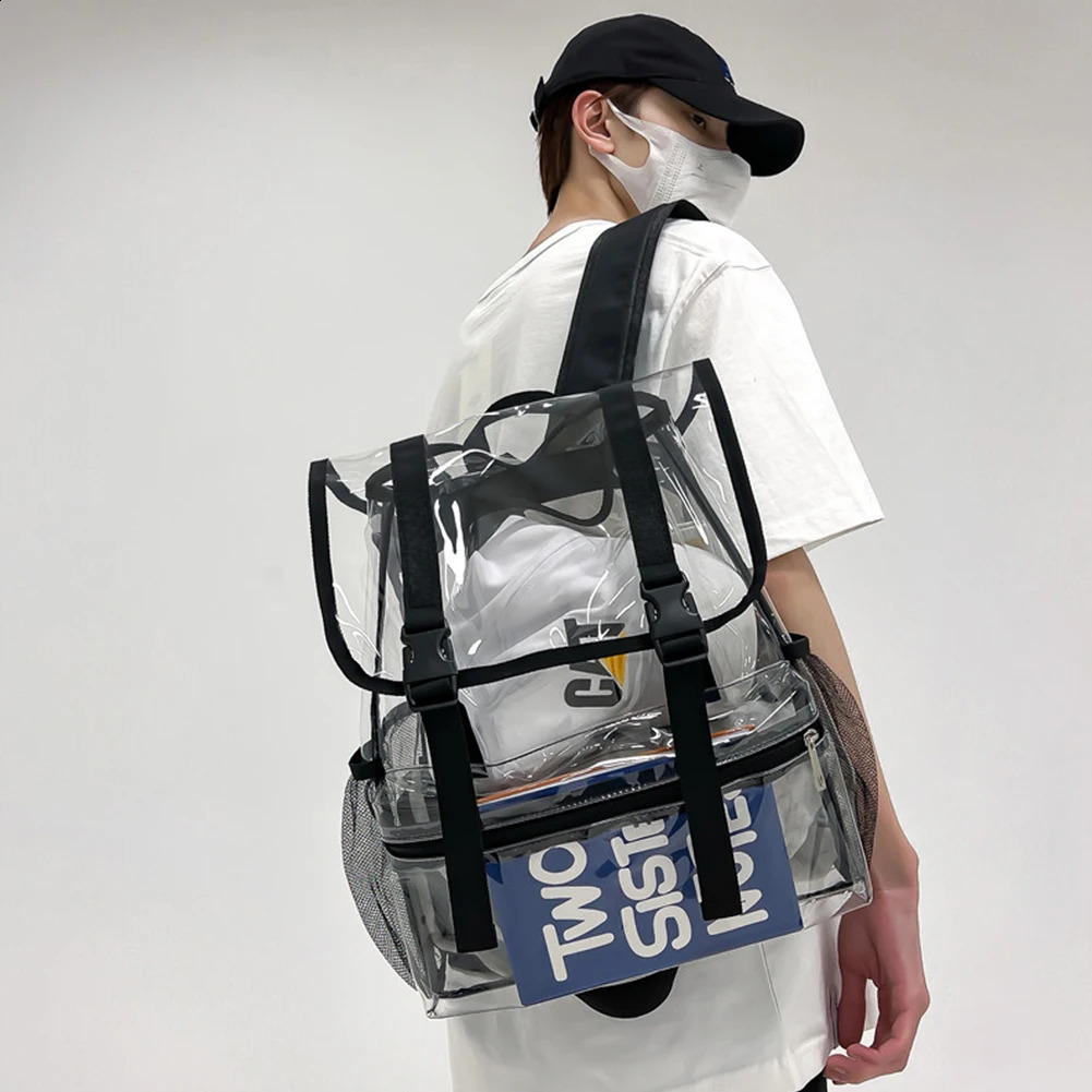 Transparent PVC College Student Rucksack Fashion School Backpack Waterproof Large Capacity See Through Solid Clear Bag for Women 240824
