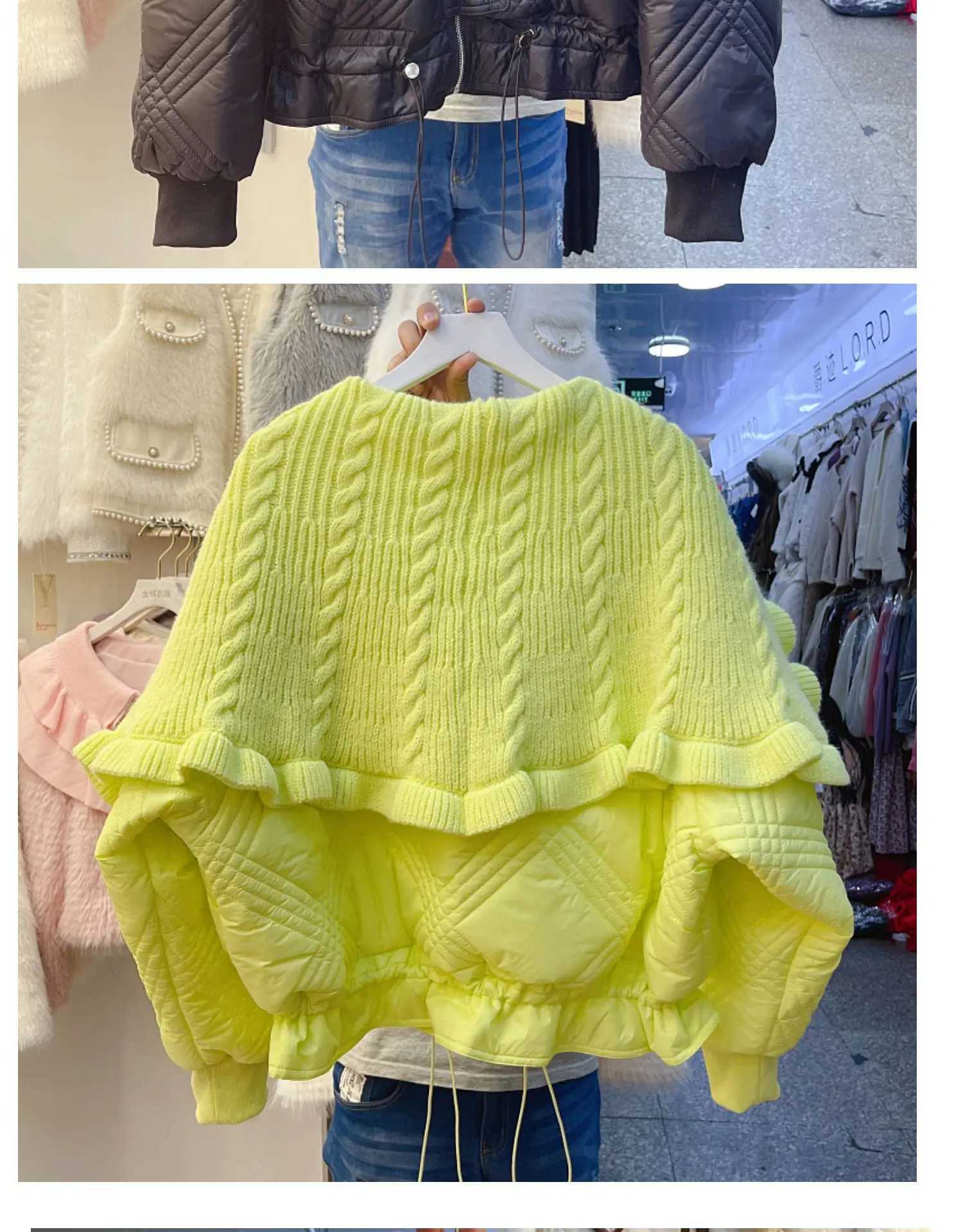 Women's Down Parkas KUSAHIKI New Autumn Winter Warm Woman Parkas Fashion Knitted Ruffled Collar Swt Jacket Women Korean Drawstring Parka Coat Y24