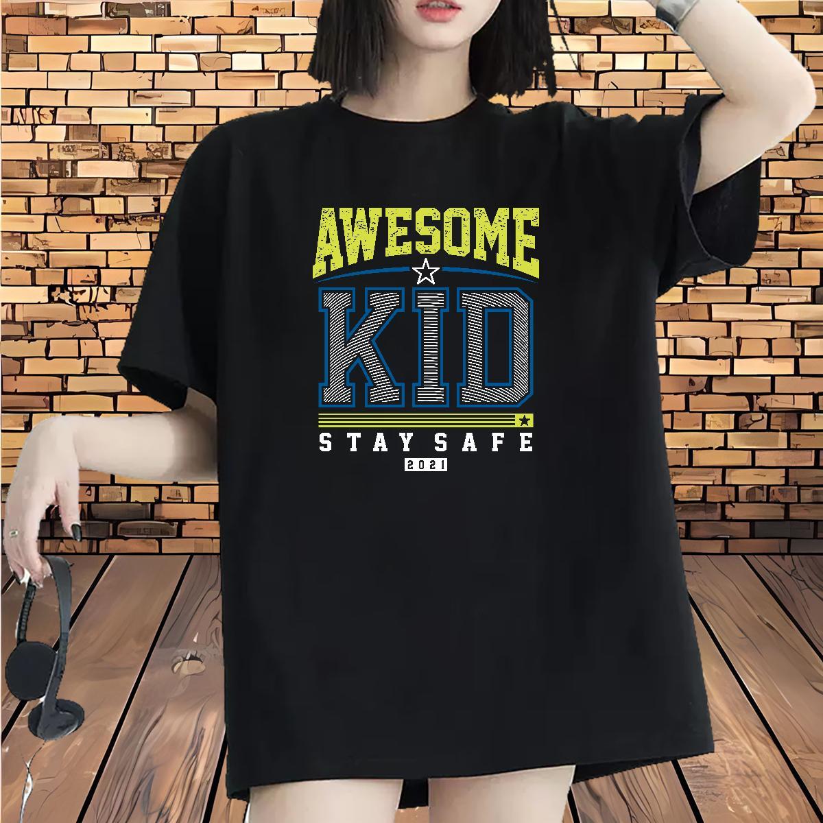 Nice Lady T shirt 230g Pure Cotton letter Street T Shirts Women O-Neck Short Sleeve Plus Size Cartoon Polos