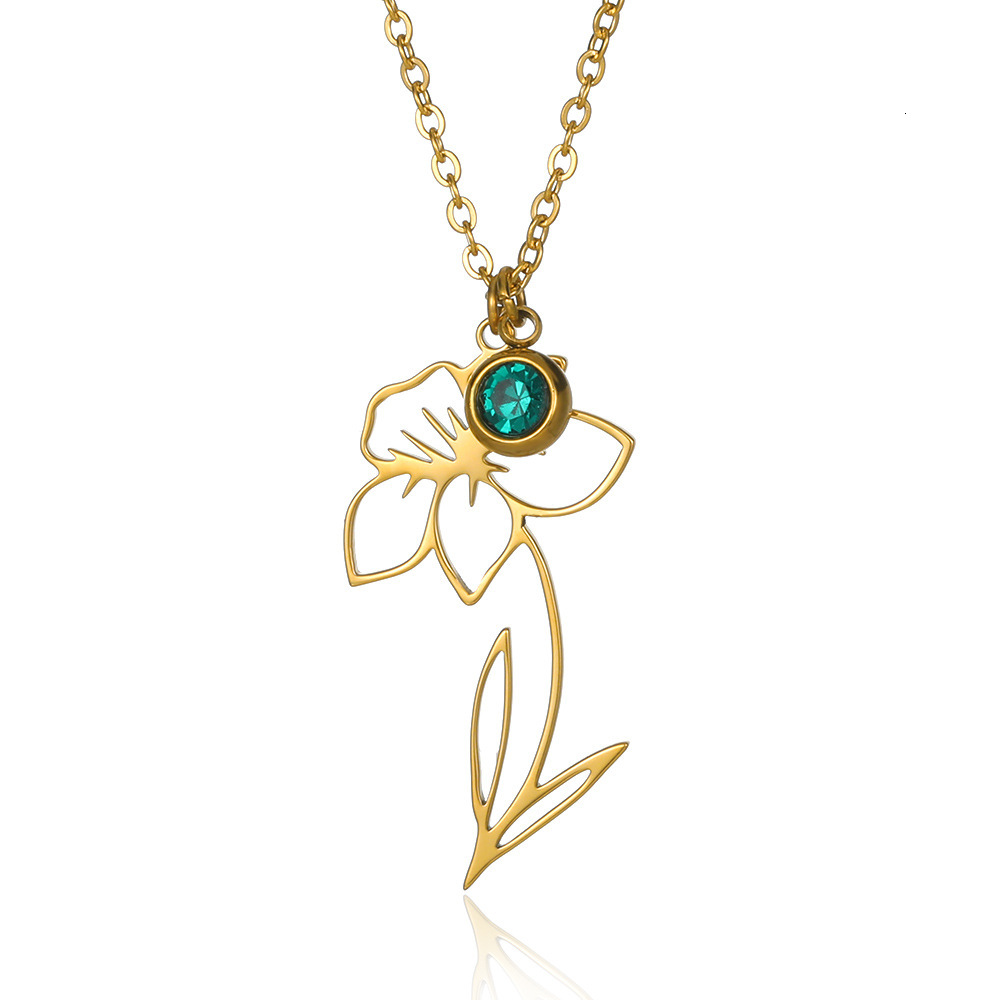 Minimalist New December Wer Gold Plated Stainless Steel Necklace Birthstone Gift Rose Month Pendant F08.24-5.7 6c386