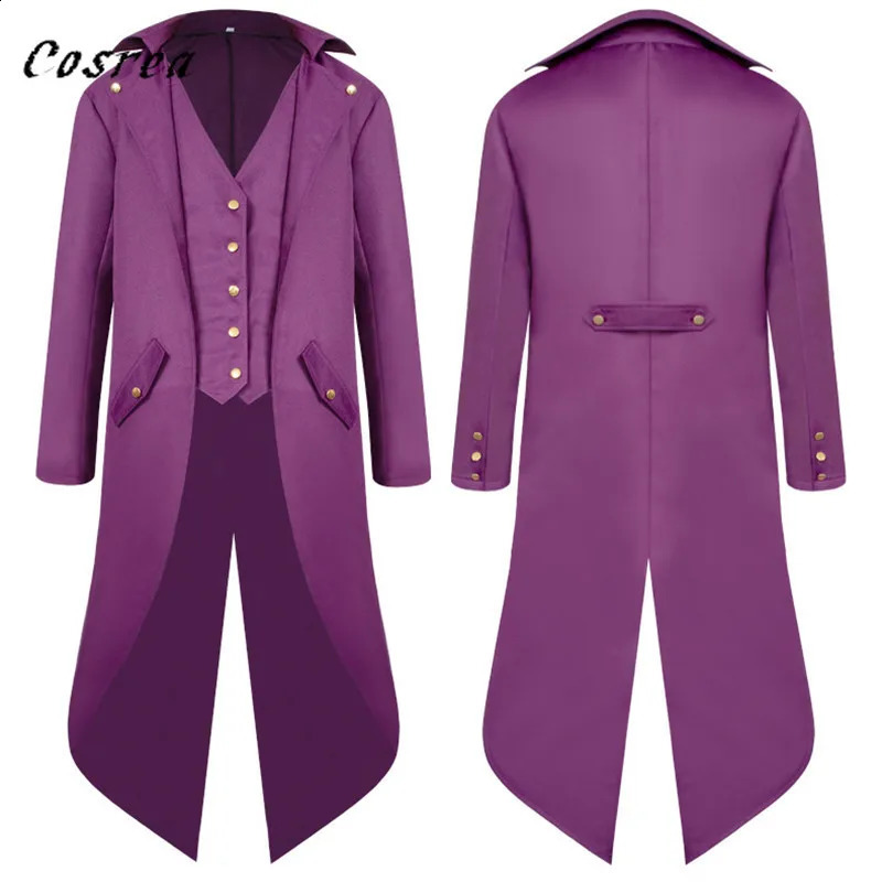 Medieval retro red tailcoat mens jacket coat dustproof cosplay steampunk clothing dress European uniform 240823