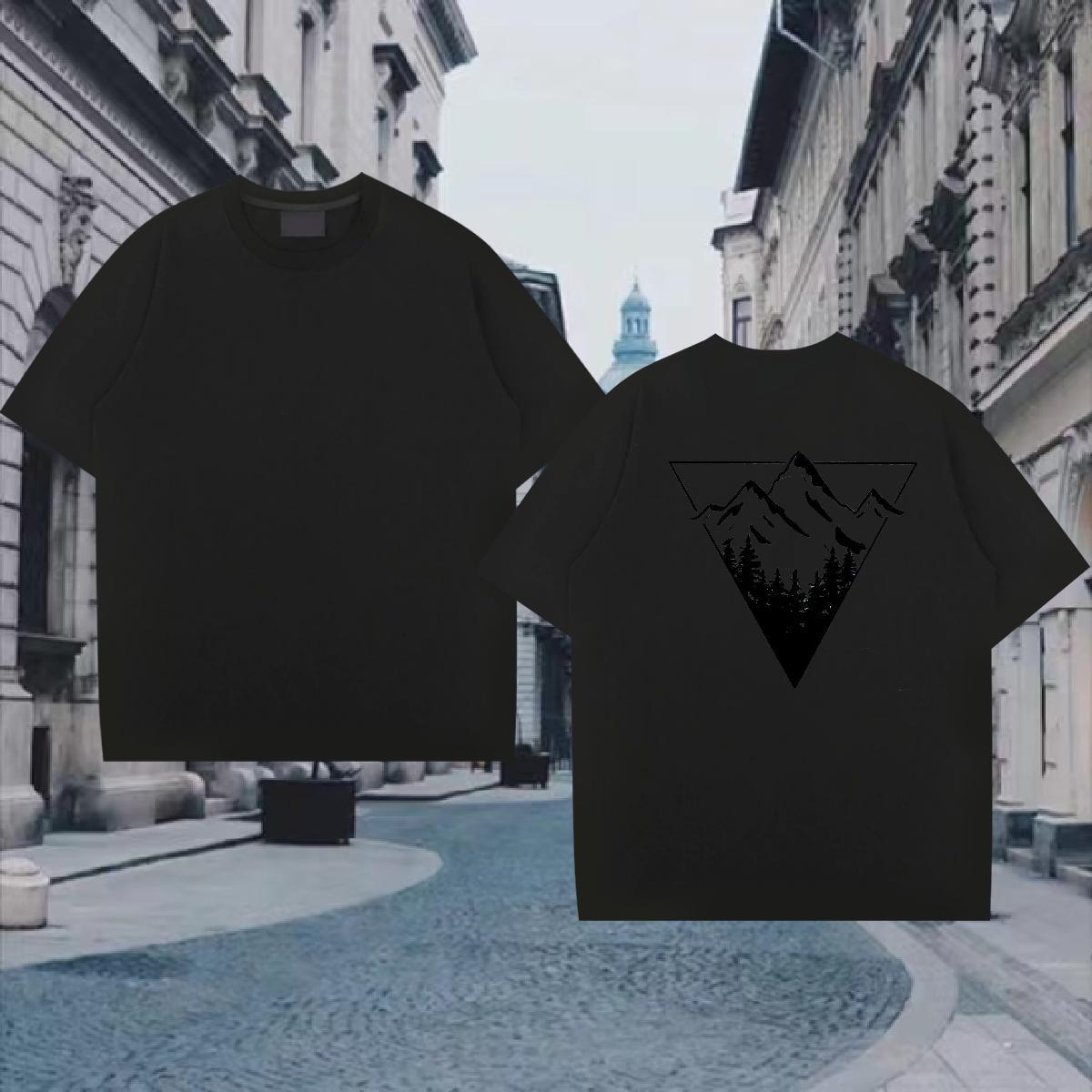 Wholesale T-Shirts 100% Cotton 230g mountains Sports Casual Plus Size Cartoon Crew Neck Breathable Tshirt for Man Woman DIY Customized Tees