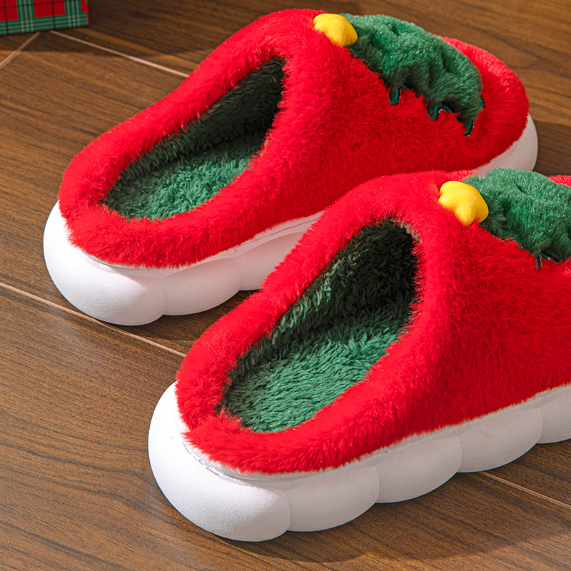 2024 new slippers fashion Christmas tree ladies home slipper neutral autumn and winter warm sandals Platform red white thick bottom 3.5cm non-slip out