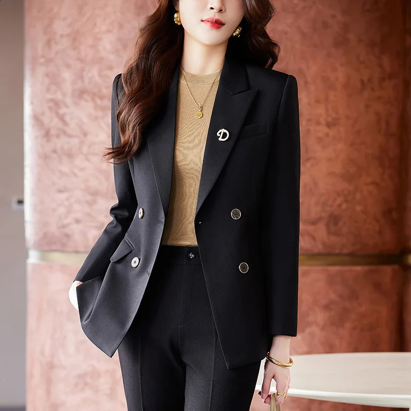 High quality fabric womens formal business suit with pants and jacket elegant OL style professional set 240823