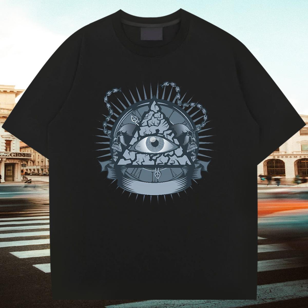 Popular T shirt 100% Cotton 230g eye of the devil Hip Hop Street Oversized 3XL 4XL Short Sleeve O-Neck Men Tshirts Casual New Clothes