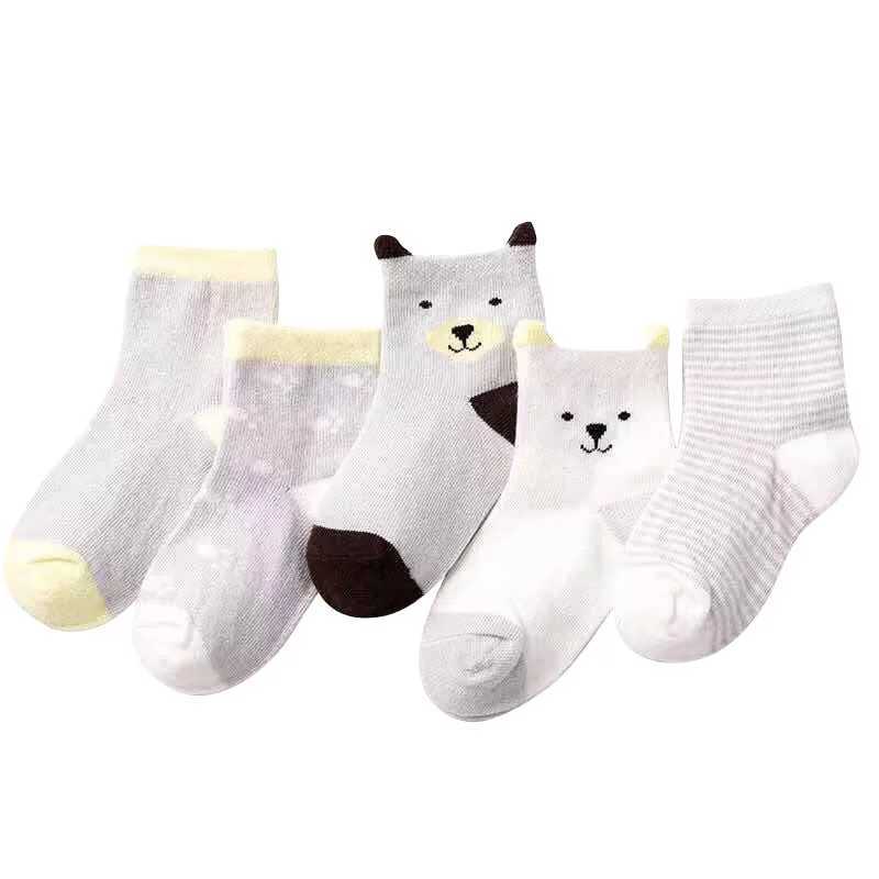 5 Pairs Cartoon Baby Socks Spring Autumn Stripe Dot Girls Boys Ankle Socks Soft Toddler Kids Short Socks CL240824