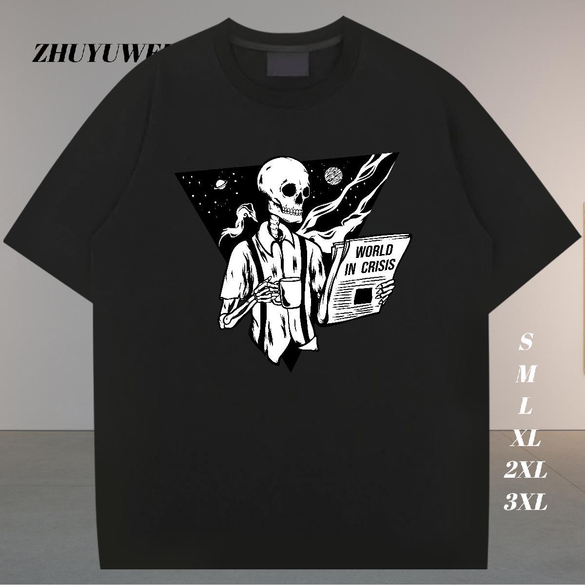 High Quality T-Shirts 230g 100% Cotton skull Spring Summer DIY Anime Pure Cotton Tshirts Stylist Tops Tees
