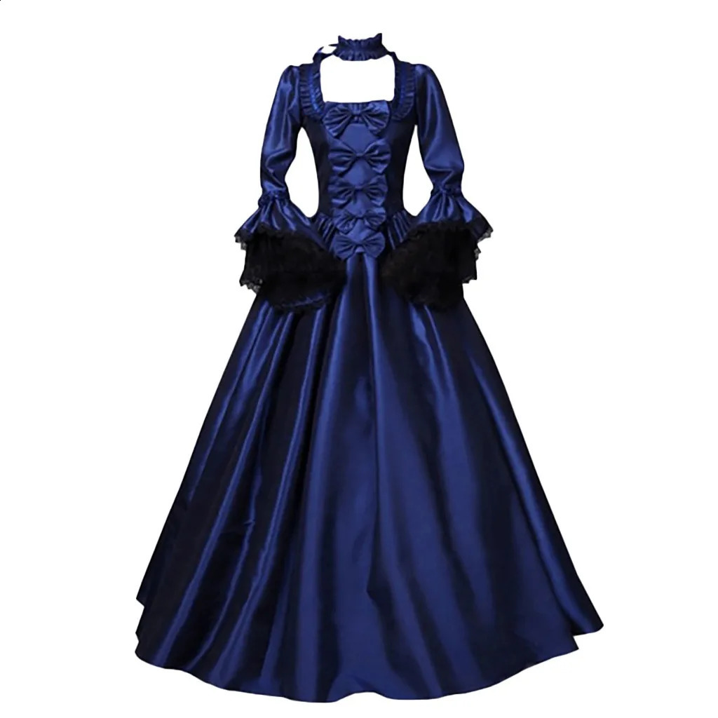 Medieval Victorian court lace patch Gothic dress Halloween witch cosplay party costume square neckline flame sleeves Maxi 240823