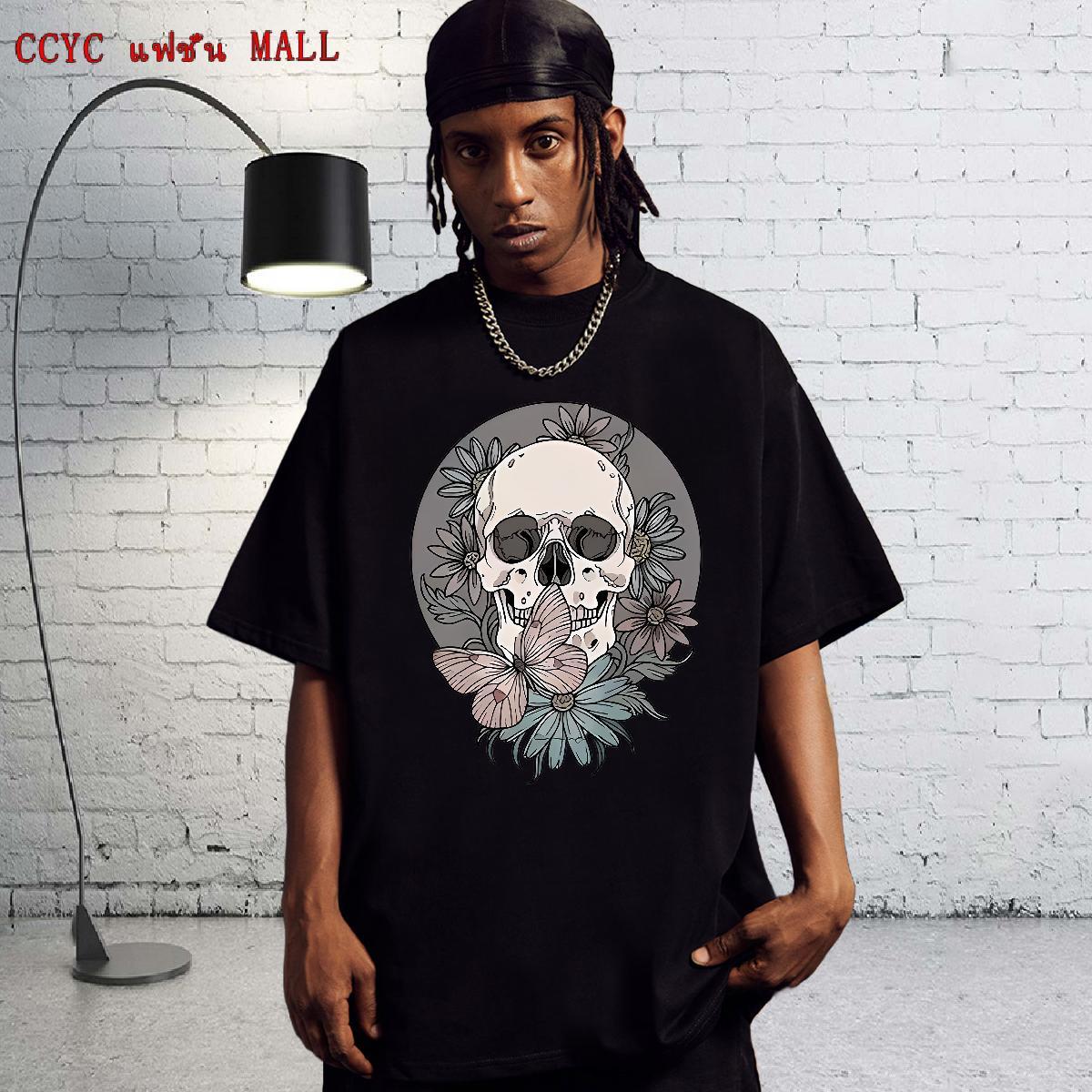 Brand T-Shirts for Men 230g Cotton skull Casual Custom Print Oversized Round Neck Short Sleeve Men Clothes T-Shirt Wholesale Tops Tees
