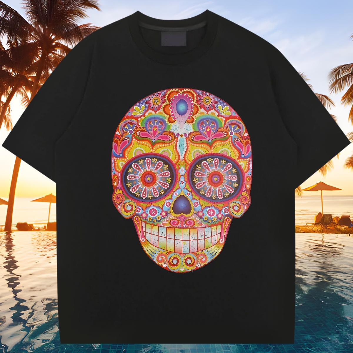 Free Shipping Men T Shirts 230g 100% Cotton skull Summer Casual Custom Cartoon Pure Cotton Mens Tshirts Stylist Top Tees