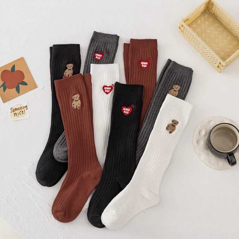 Fashion Kids Girls Knee High Socks Cartoon Bear Embroidery Cotton Socks For Girls Long Tube Sock Children School Socks 1-8Years CL240824