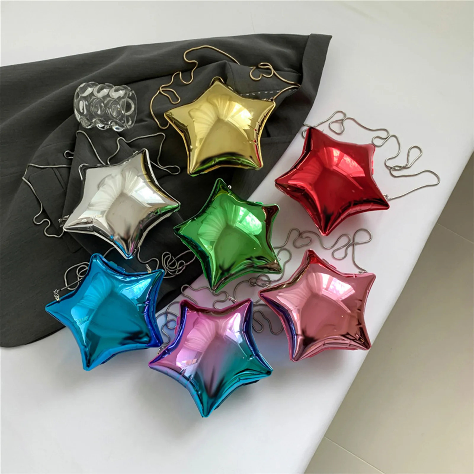 Fashion Creative Acrylic Star Shaped Crossbody Bags er Women Shoulder Bag y Silver Evening Party Clutch Purses 240824